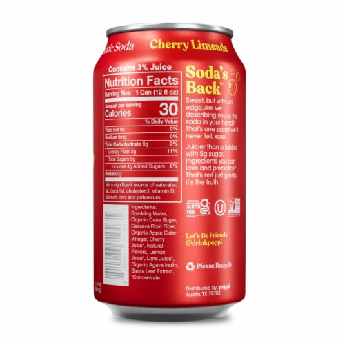 Poppi Cherry Limeade Prebiotic Soda Can Perspective: back