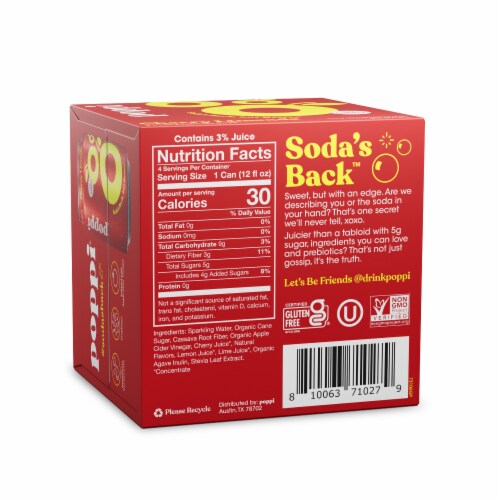 Poppi Cherry Limeade Prebiotic Soda Cans Perspective: back