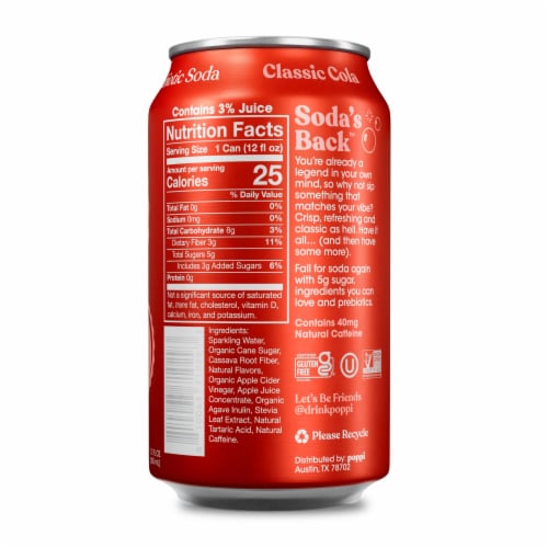 poppi Classic Cola Prebiotic Soda Perspective: back