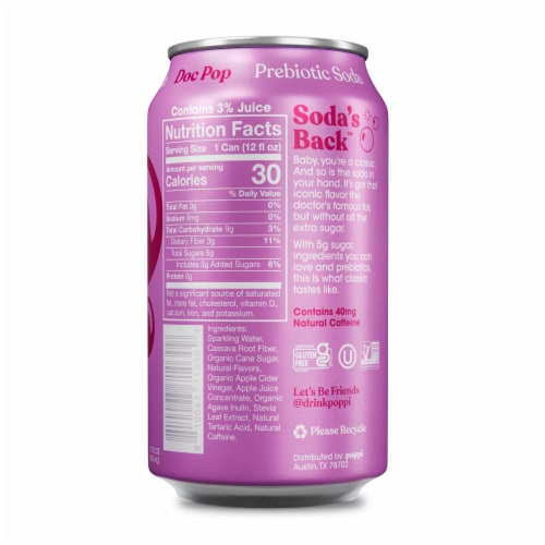 Poppi Doc Pop Prebiotic Soda Can Perspective: back
