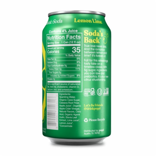 Poppi Lemon Lime Prebiotic Soda Can Perspective: back