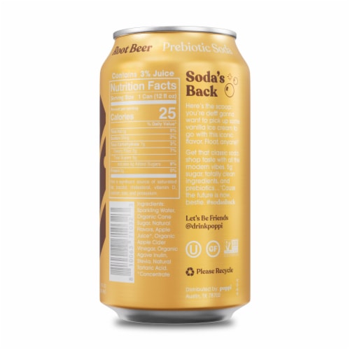 Poppi Root Beer Prebiotic Soda Can Perspective: back