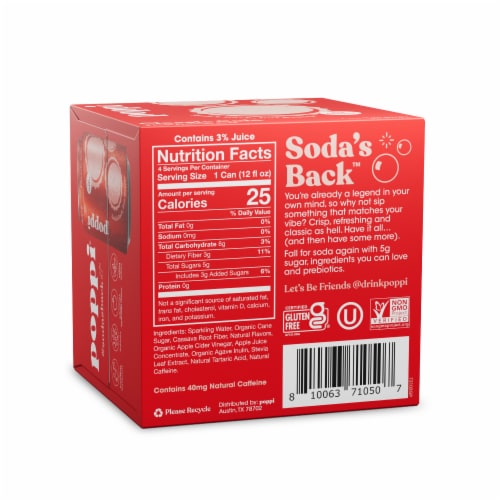 Poppi Classic Cola Prebiotic Soda Cans Perspective: back