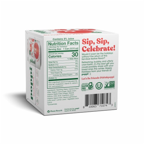 Poppi Prebiotic Soda, Cranberry Fizz 4-Pack, 12oz Perspective: back