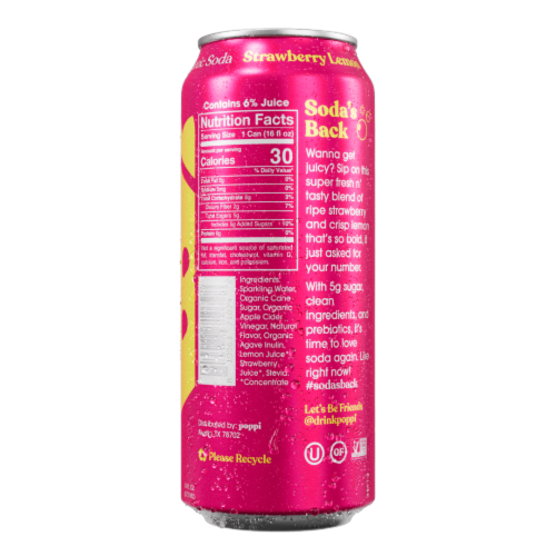 Poppi® Prebiotic Strawberry Lemon Soda Perspective: back