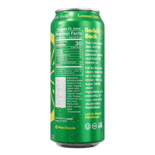 Poppi® Prebiotic Lemon Lime Soda Perspective: back
