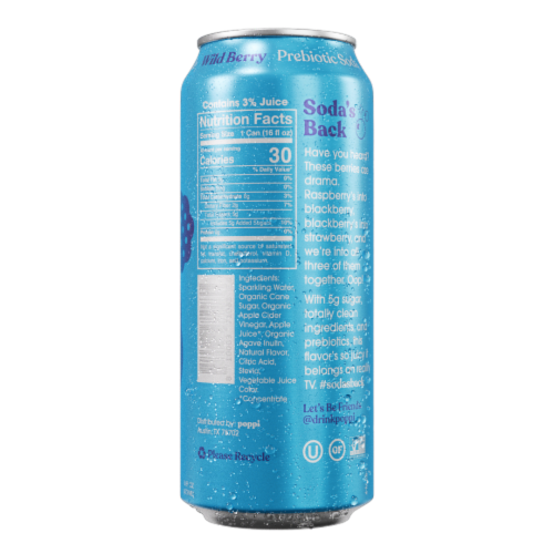 Poppi® Prebiotic Wild Berry Soda Perspective: back