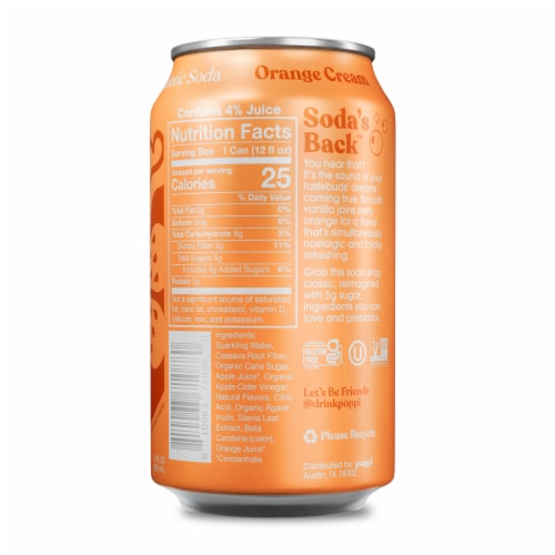 Poppi Orange Cream Prebiotic Soda Can Perspective: back