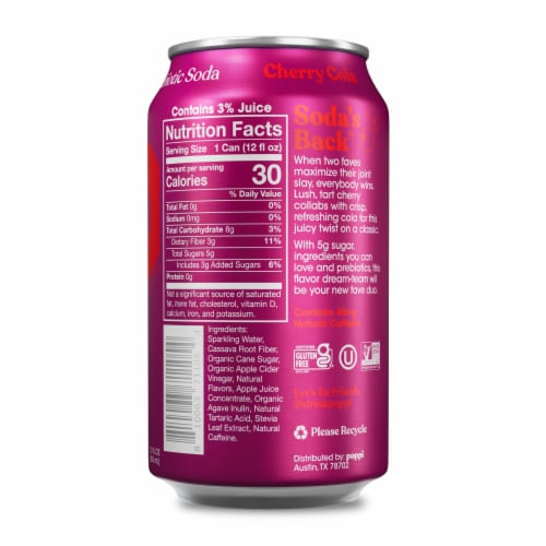 Poppi Cherry Cola Prebiotic Soda Can Perspective: back