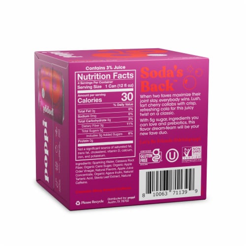 Poppi Cherry Cola Prebiotic Soda Cans Perspective: back