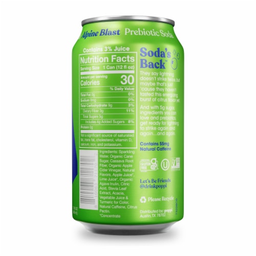 Poppi Alpine Blast Prebiotic Soda Can Perspective: back