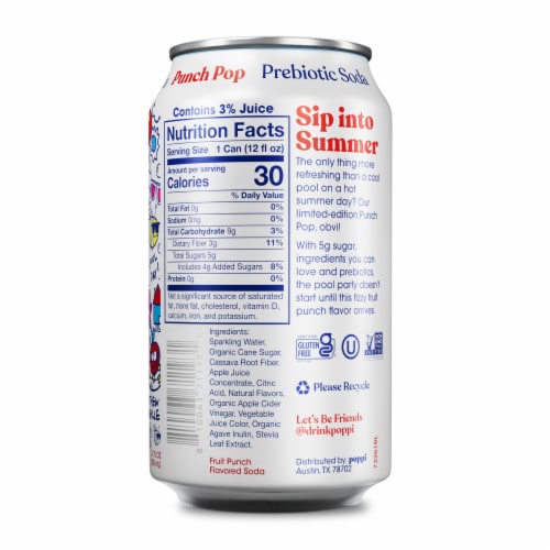 Poppi Punch Pop Prebiotic Soda Can Perspective: back