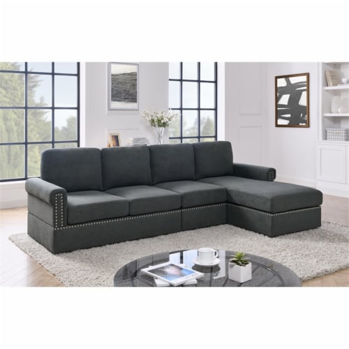 Oadeer Home 106  L-Shaped Fabric Upholstered Modular Sofa with Chaise in Gray Perspective: back