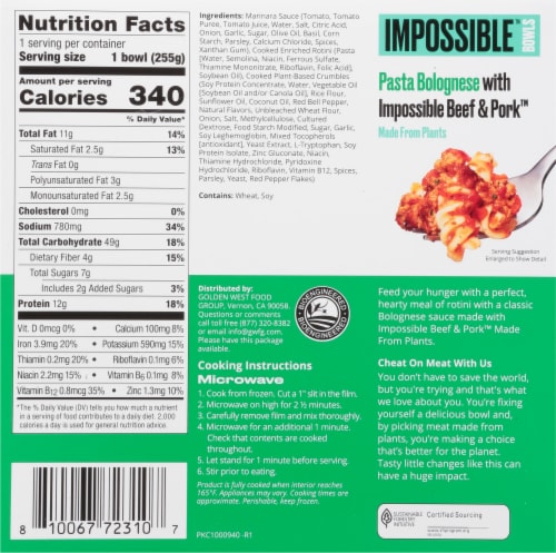 Impossible™ Bowls Pasta Bolognese Plant-Based Frozen Meal Perspective: back