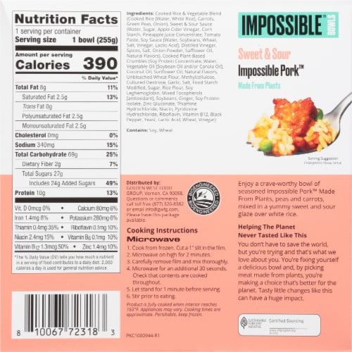 Impossible™ Bowls Sweet & Sour Impossible Pork™ Plant-Based Frozen Meal Perspective: back
