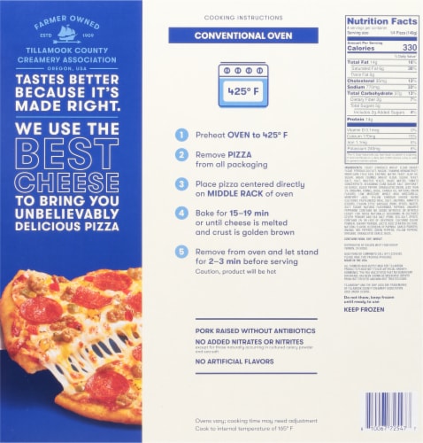 Tillamook® Crispy Stone Fired Three Cheese Supreme Frozen Pizza Perspective: back