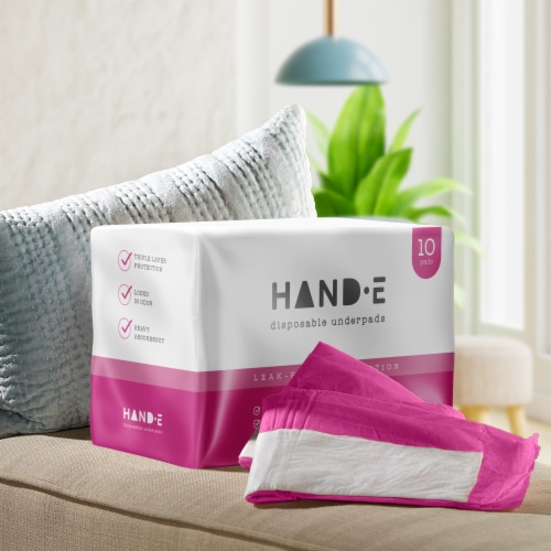 Hand-E Pink Disposable Underpads, Leak proof Incontinence Bed Pads Perspective: back