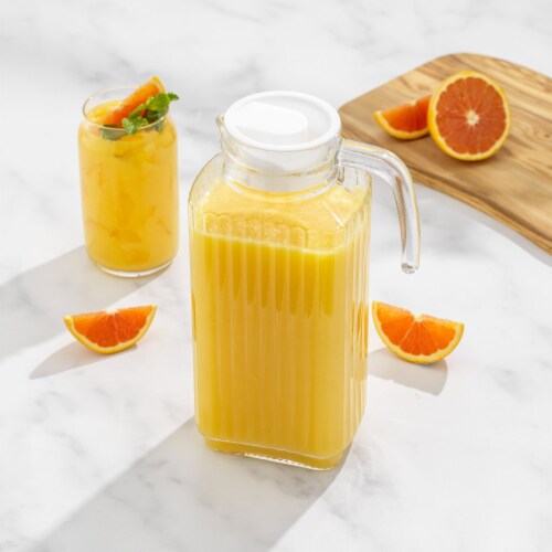 JoyJolt Beverage Serveware Glass Pitcher with Handle & 2 Lids - 60 oz Perspective: back