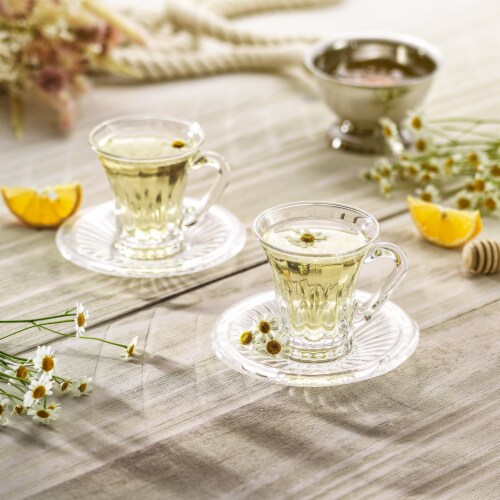 Belle Glass Espresso Cups with Saucer Set - 3.5 oz - Set of 2