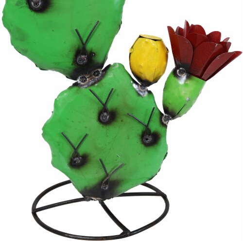 Sunnydaze Metal Decorative Cactus Statue with Red Flowers - 19.5, 19.5 ...