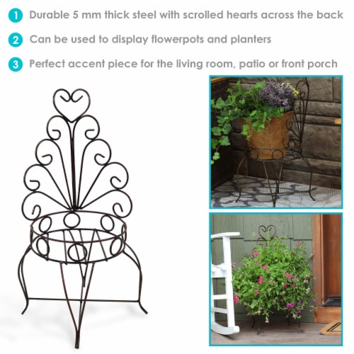 Sunnydaze Steel Sweetheart Back Chair Planter Stand - 25.25 in - Set of 2 Perspective: back