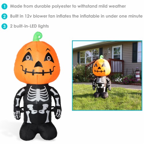 Sunnydaze Pumpkin Head Skeleton Halloween Inflatable Yard Decoration - 4 ft Perspective: back