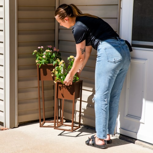 Sunnydaze Modern Simplicity 8.25 Square Planters - 19.75 H and 27 H - Brown Perspective: back