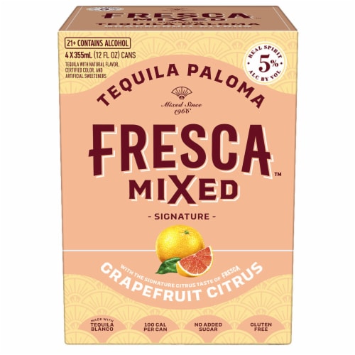 Fresca Mixed Tequila Paloma Grapefruit Citrus Tequila Paloma Canned Cocktail 4 Cans Perspective: back