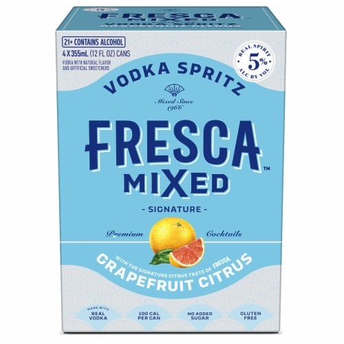 Fresca Mixed Vodka Spritz Grapefruit Citrus Gluten-Free Canned Cocktail Perspective: back