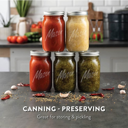 Paksh Novelty Wide Mouth 32 Oz Quart Canning Mason Jars w/Rings & Lids, 12 Pack Perspective: back