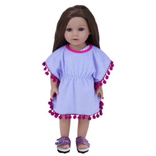 Sophia's Cut-Out Bathing Suit, Cover Up and Sandals, Pink/Purple Perspective: back