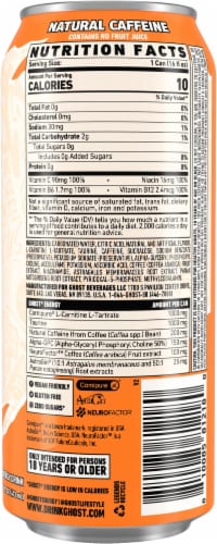 Ghost® Zero Sugar Orange Cream Energy Drink Can Perspective: back