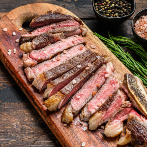 FeedingU Kosher Bone-In Ribeye Steak, 4 Steaks, 1-1.5 lbs per Steak. Trimmed, Sealed, Perspective: back