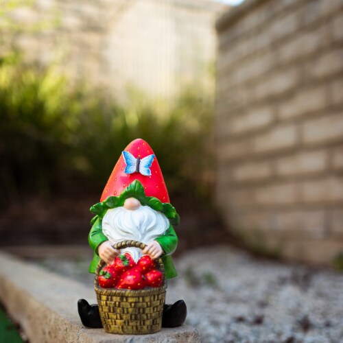 VP Home Strawberry Gnome Solar Powered LED Outdoor Decor Garden Light Perspective: back
