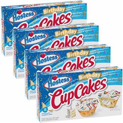 Tribeca Curations | Birthday Cupcakes by Hostess | 13.1 Oz Box of 8 | Pack of 4 (32 Total Cup Perspective: back