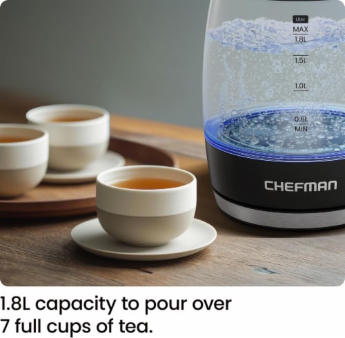 Chefman Rapid-Boil 1.8L Electric Kettle w/ Removable Lid and LED Indicator Lights - Black Perspective: back