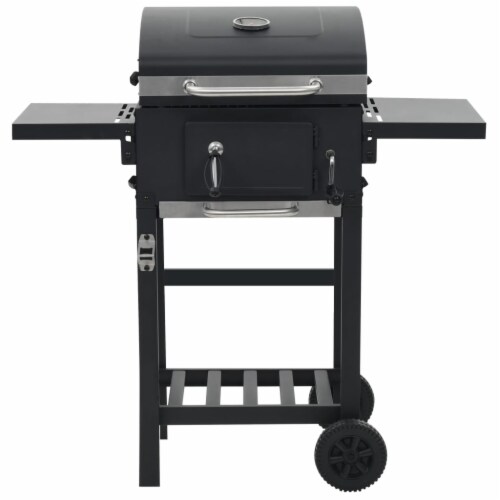 vidaXL Charcoal-Fueled BBQ Grill with Bottom Shelf Black Perspective: back