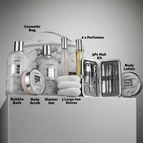Premium 25Pc Massage Kit, White Marble Beauty And Self Care Spa Set With Stones Perspective: back