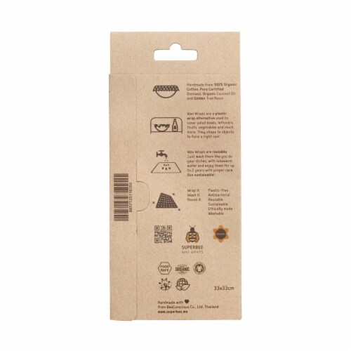 Beeswax Sandwich Wrap, Large Beeswax Wrap, 13" x 13" Perspective: back