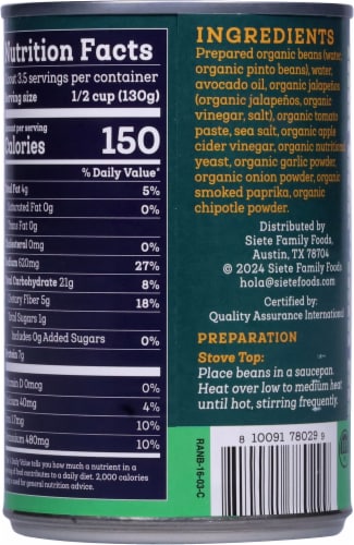 Siete Vegan Refried Ranchero Beans Perspective: back