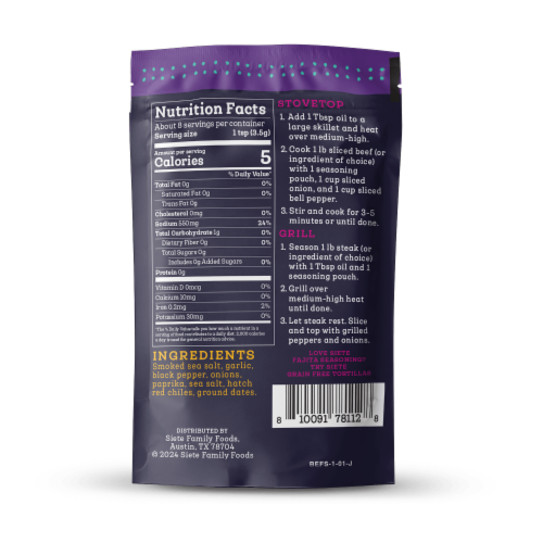 Siete Beef Fajita Seasoning Perspective: back