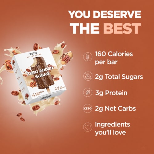 Keto Zero Added Sugar Butter Pecan Ice Cream Bars 4pk 2.75 fl oz Bars Perspective: back
