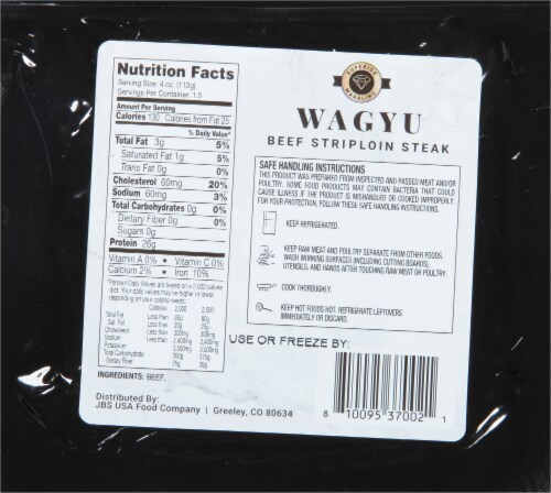 Wagyu Beef Strip Loin Steak Perspective: back
