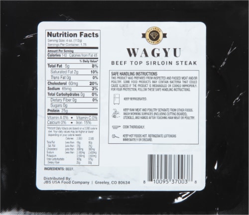 W. Black Wagyu Beef Top Sirloin Steak Perspective: back