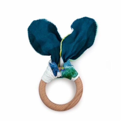 Kanga Care Muslin Crinkle Bunny Ear Teething Ring - Clover Perspective: back