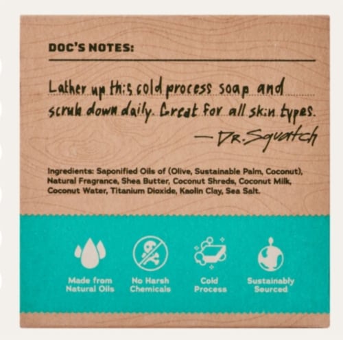 Dr. Squatch® Coconut Castaway Men's Natural Soap Bar Perspective: back