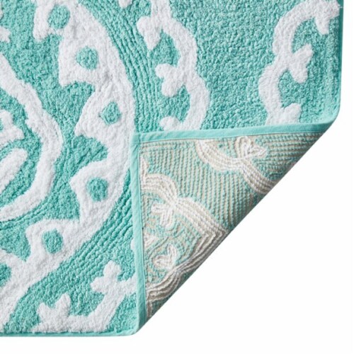 Kate Aurora 100% Cottoned Non Slip Bath Rug - 20 in. W x 32 in. L - Aqua Perspective: back