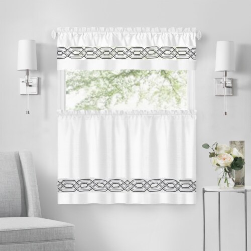 Kate Aurora Pacifico 3 Piece Kitchen Curtain Set - 24 in. Long - White Perspective: back