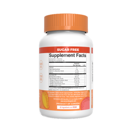 MaryRuth's® Sugar Free Omega 3-6-7-9 Peach Mango Apricot Flavored Gummies Perspective: back