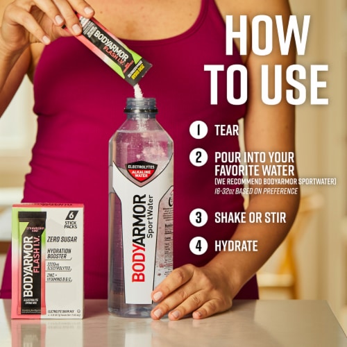 BodyArmor Flash IV Zero Sugar Electrolyte Strawberry Kiwi Drink Mix Packets Perspective: back